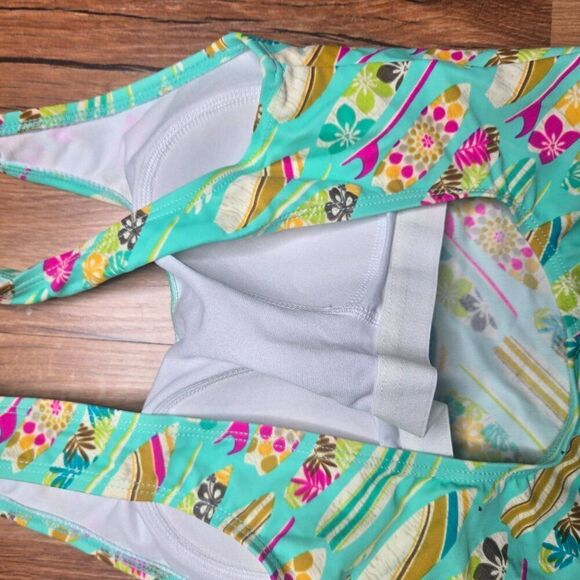 NEW Aliana Swim One Piece Surfboard Print Swimsuit Womens Size M Green - Picture 4 of 5